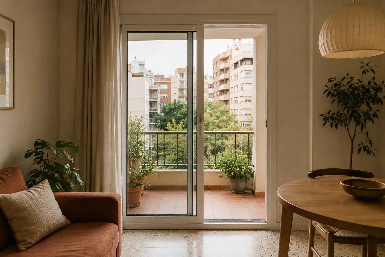 Ventana corredera de PVC junto a una terraza en Valencia